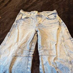 Free People barrel, jeans, wide cropped button fly, medium wash